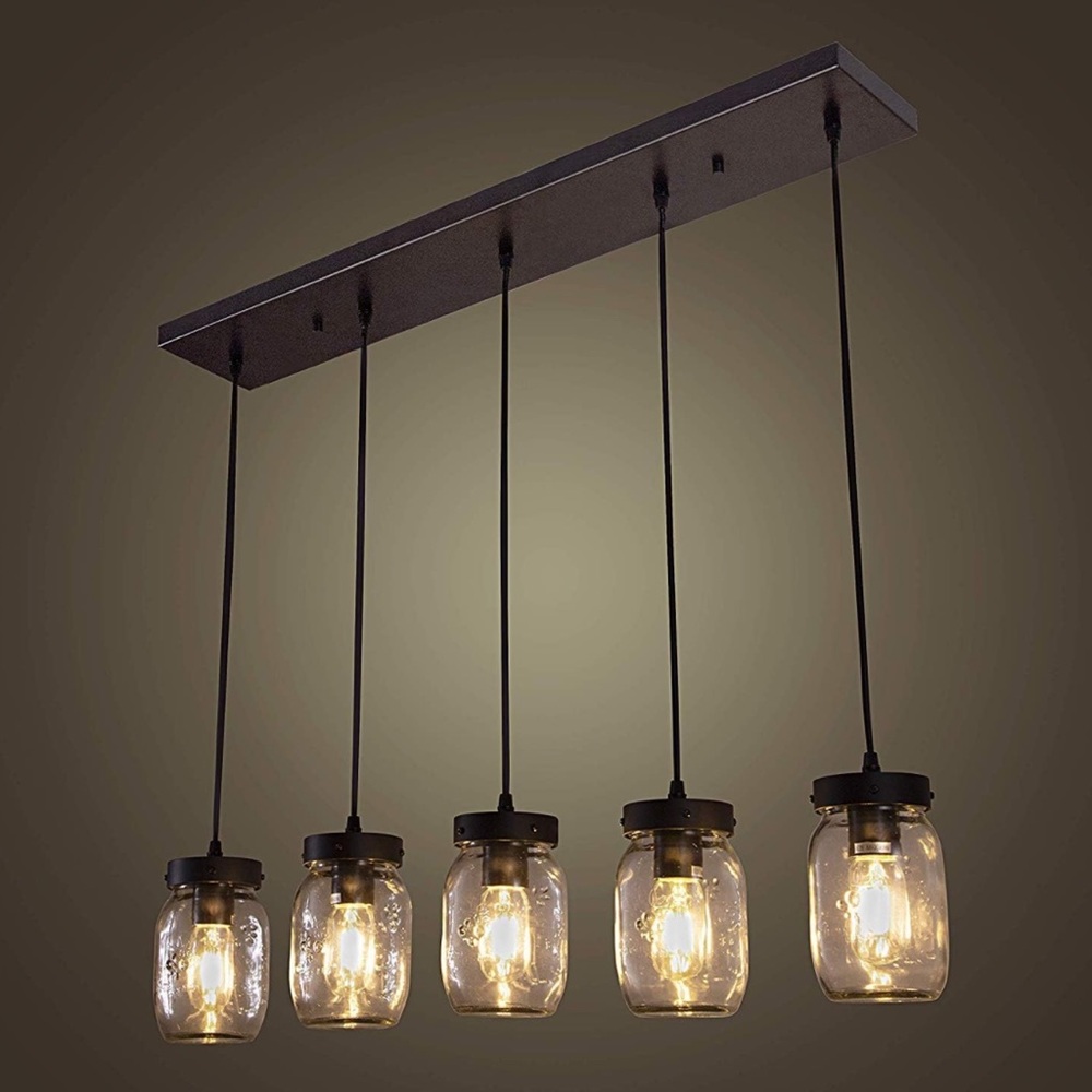 NEW Wellmet Mason Jar Chandelier Farmhouse Light Fixture Matte Black Finish